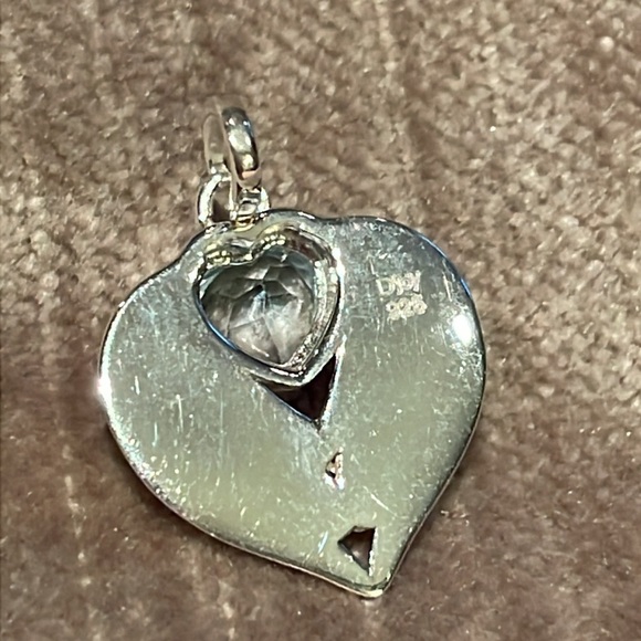 Blue Topaz Sterling Silver Heart Pendant With Baby Feet 925 - Picture 3 of 4
